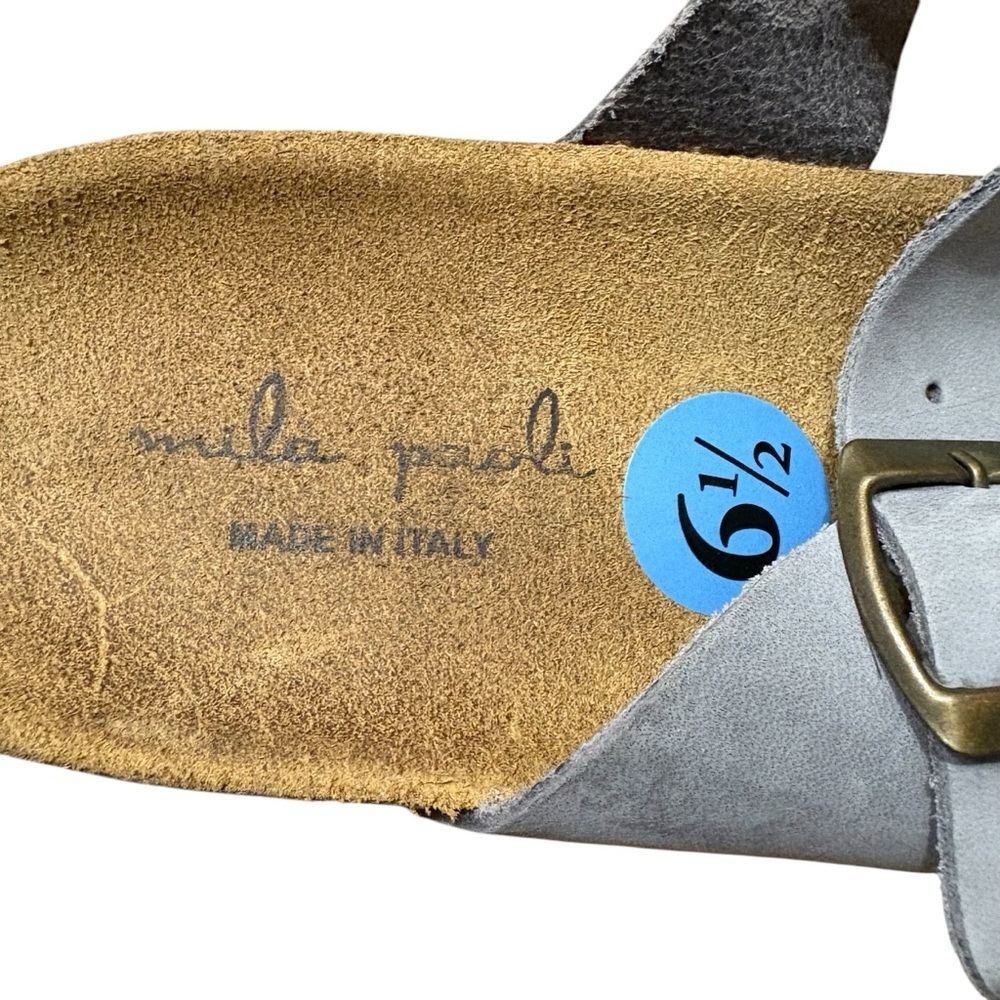 MILA PAOLI Gray Leather Sandals with Buckle Size 6.5 NWT — SUMMER CLOSET STAPLE! - Picture 2 of 6